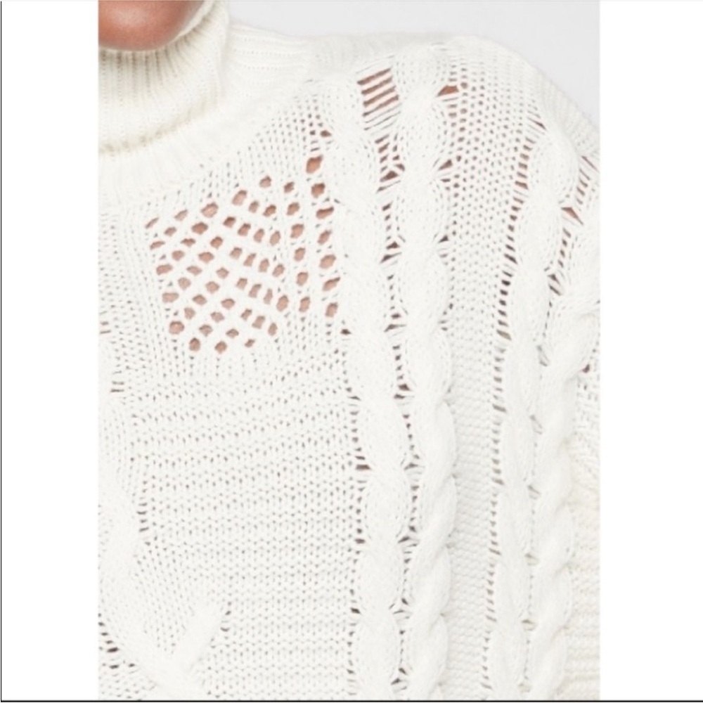 ATHLETA Bedford Chunky Cable Cashmere Wool Turtleneck Sweater – White/Cream, M - Picture 9 of 13